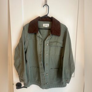 Vigoss Green Jacket with Brown Corduroy Collar Barn Jacket